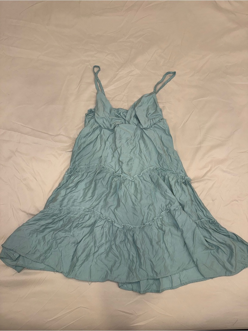 Light Aqua Tiered Spaghetti-Strap Mini Dress